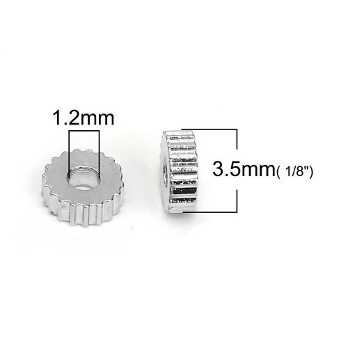 Imagen de Brass Beads Round Silver Tone About 3.5mm( 1/8") Dia, Hole: Approx 1.2mm, 200 PCs
