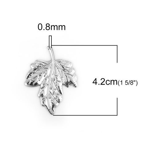 Picture of Iron Based Alloy Embellishments Leaf Silver Tone 42mm(1 5/8") x 32mm(1 2/8"), 100 PCs