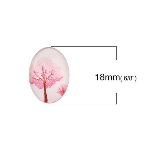 Image de Cabochon Dôme en Verre Ovale Dos Plat Rose Arbres 18mm x 13mm, 30 Pcs