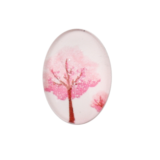 Image de Cabochon Dôme en Verre Ovale Dos Plat Rose Arbres 18mm x 13mm, 30 Pcs