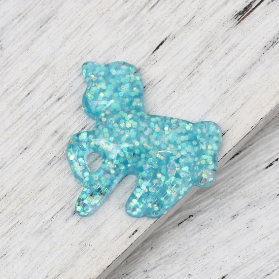 Immagine di Resina Dome Seals Cabochon Cavallo Blu AB Colore Tondo " Paillettes 36mm x 34mm, 10 Pz