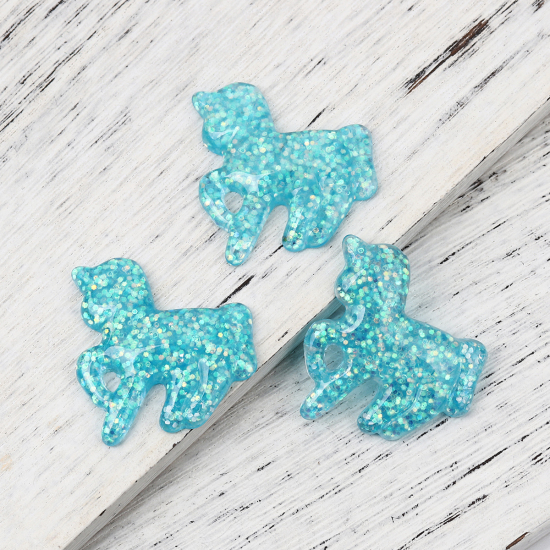 Immagine di Resina Dome Seals Cabochon Cavallo Blu AB Colore Tondo " Paillettes 36mm x 34mm, 10 Pz