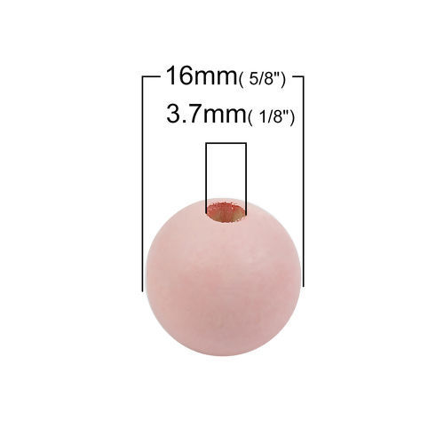 檜木材 ビーズ 円形 薄ピンク 約 16mm直径、 穴：約 3.7mm、 100 個 の画像
