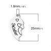 Picture of 201 Stainless Steel Charms Broken Heart Silver Tone Message " Mother & Daughter " 25mm x12mm(1" x 4/8") 24mm x13mm(1" x 4/8"), 1 Set(2 PCs/Set)