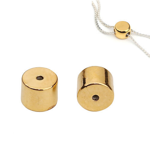 Image de Perles à Fermoir Coulissant en Laiton Colonne Doré Avec Noyau de Silicone Ajustable 5mm x 4mm, Trou: 0.7mm, 5 Pcs