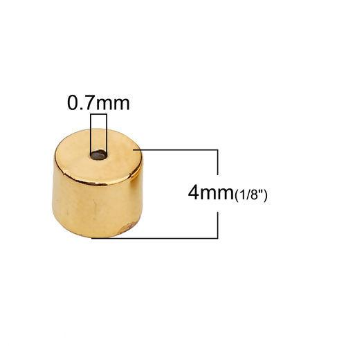 Image de Perles à Fermoir Coulissant en Laiton Colonne Doré Avec Noyau de Silicone Ajustable 5mm x 4mm, Trou: 0.7mm, 5 Pcs