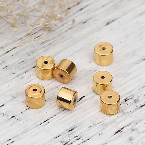 Image de Perles à Fermoir Coulissant en Laiton Colonne Doré Avec Noyau de Silicone Ajustable 5mm x 4mm, Trou: 0.7mm, 5 Pcs
