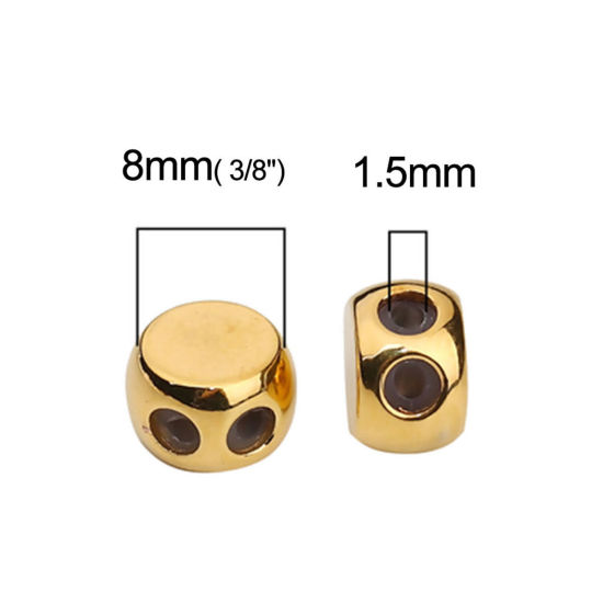 真鍮 スライドビーズ 円形 金メッキ 調整可能なシリコンコア付き 8mm 直径、 穴: 1.5mm、 3 個 の画像