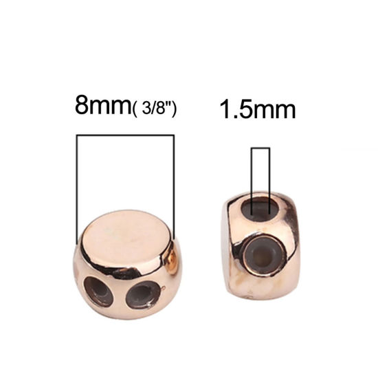 真鍮 スライドビーズ 円形 ローズゴールド 調整可能なシリコンコア付き 8mm 直径、 穴: 1.5mm、 3 個 の画像