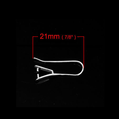 Picture of Brass Ear Wire Hooks Earring Findings Silver Plated 21mm( 7/8") x 2.5mm( 1/8"), Post/ Wire Size: (21 gauge), 10 PCs