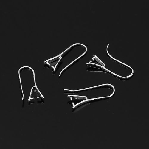 Picture of Brass Ear Wire Hooks Earring Findings Silver Plated 21mm( 7/8") x 2.5mm( 1/8"), Post/ Wire Size: (21 gauge), 10 PCs