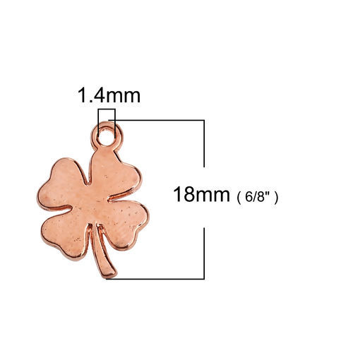 亜鉛合金 チャーム クローバー ローズゴールド 18mmx 12mm、 50 個 の画像
