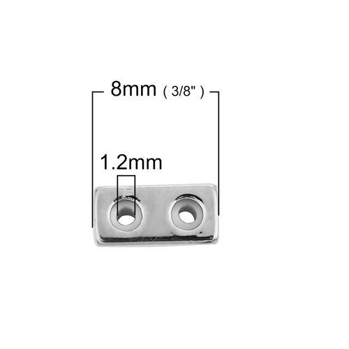 真鍮 スライドビーズ 長方形 シルバートーン 調整可能なシリコンコア付き 8mm x 4mm、 穴: 1.5mm、 10 個 の画像