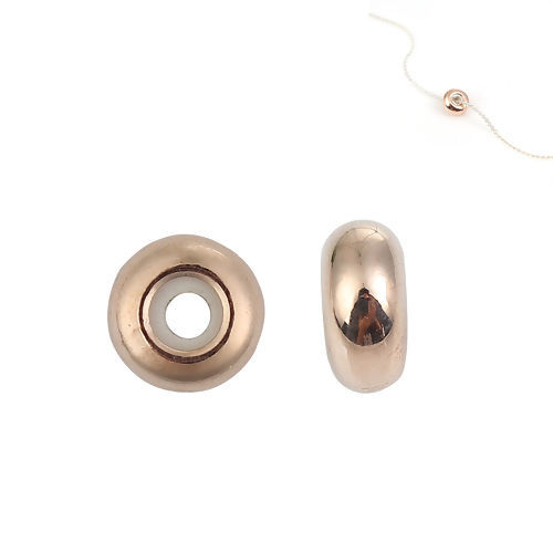 Image de Perles à Fermoir Coulissant en Laiton Rond Or Rose Avec Noyau de Silicone Ajustable 8mm Dia, Trou: 2.2mm, 5 Pcs