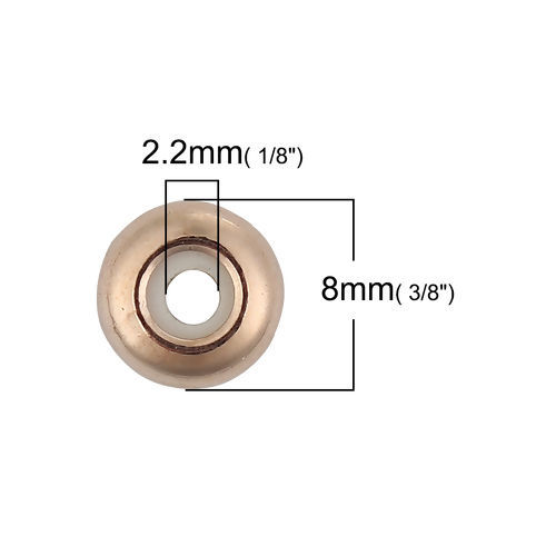 Image de Perles à Fermoir Coulissant en Laiton Rond Or Rose Avec Noyau de Silicone Ajustable 8mm Dia, Trou: 2.2mm, 5 Pcs