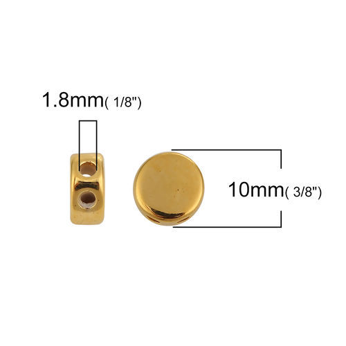 真鍮 スライドビーズ 円形 金メッキ 調整可能なシリコンコア付き 10mm 直径、 穴: 1.8mm、 3 個 の画像