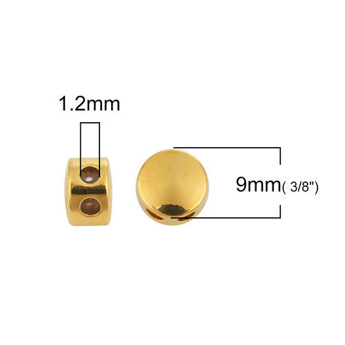 真鍮 スライドビーズ 円形 金メッキ 調整可能なシリコンコア付き 9mm 直径、 穴: 1.2mm、 3 個 の画像