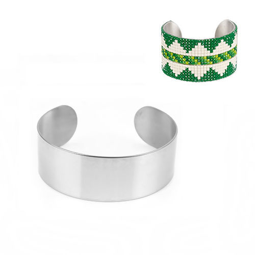 Image de Bracelets en 304 Acier Inoxydable Arc Argent Mat Brunissant 16cm Long, 2 Pcs