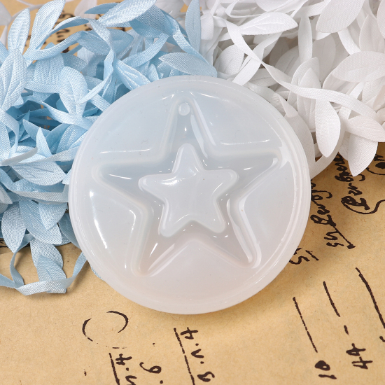 Image de Moule en Silicone Rond Blanc Pentacle 5.8cm Dia., 2 Pcs