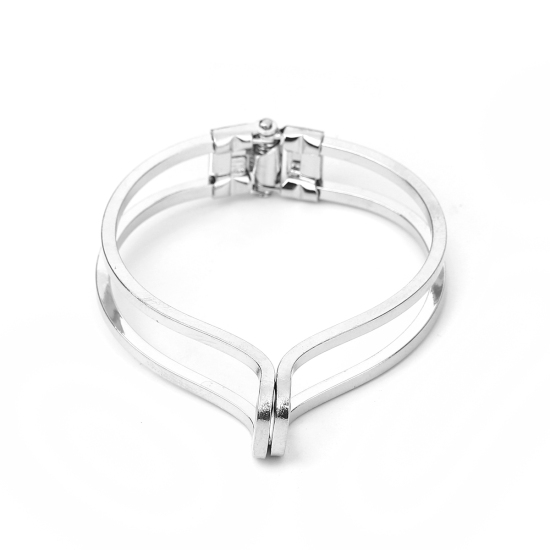 Image de Bracelet Manchette Jonc Semi-Ouvert en Laiton Rond Argent Mat 18.5cm long, 2 Pcs