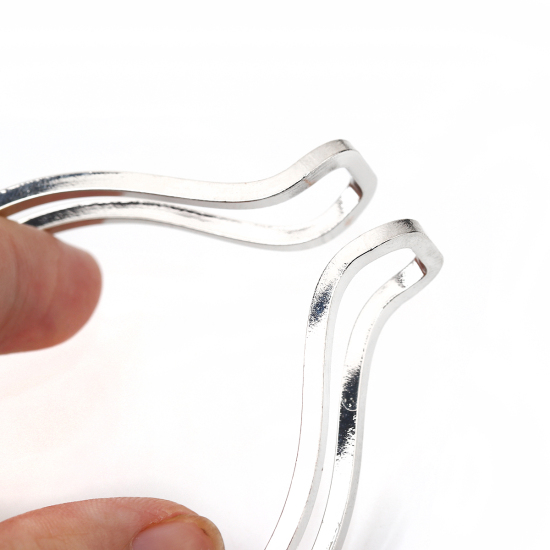 Image de Bracelet Manchette Jonc Semi-Ouvert en Laiton Rond Argent Mat 18.5cm long, 2 Pcs