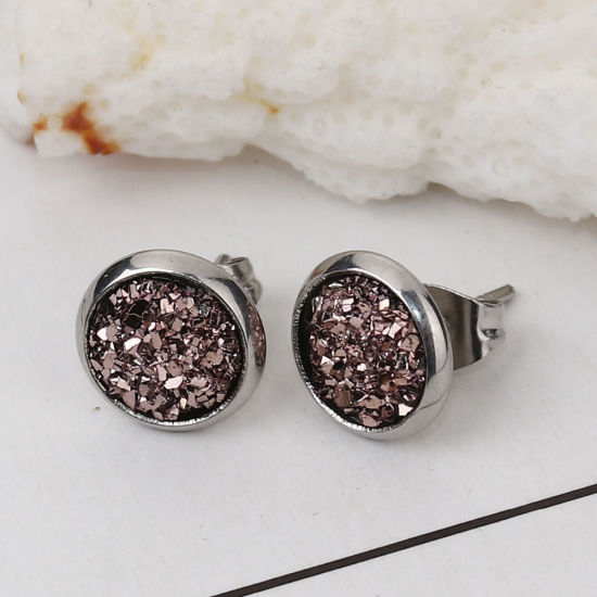 Immagine di 304 Acciaio Inossidabile Druzy/ Drusy Orecchini a Perno Tono Argento Bianco Tondo AB Colore 10mm Dia., Posta / Filo Dimensione: (19 misura), 2 Paia”
