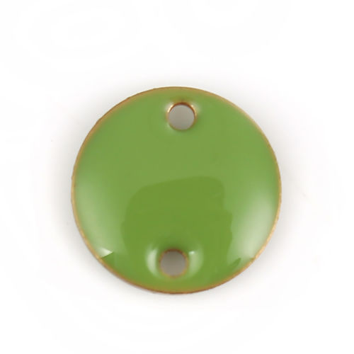 Image de Connecteurs Sequins Emaillés Double Face en Laiton Rond Sans Plaqué Vert Email 12mm Dia, 10 Pcs