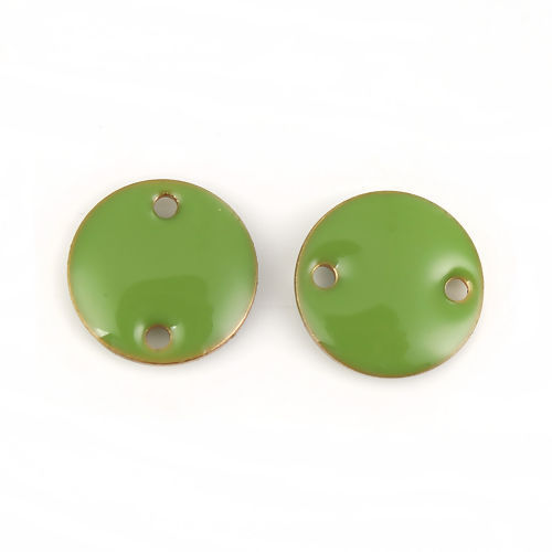 Image de Connecteurs Sequins Emaillés Double Face en Laiton Rond Sans Plaqué Vert Email 12mm Dia, 10 Pcs