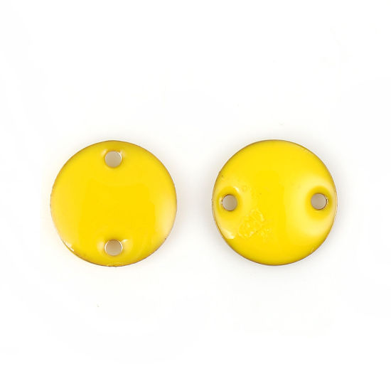 Image de Connecteurs Sequins Emaillés Double Face en Laiton Rond Sans Plaqué Vert Email 12mm Dia, 10 Pcs