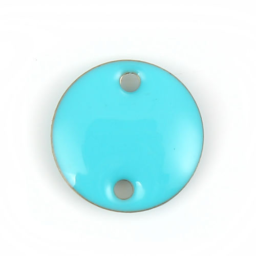 Image de Connecteurs Sequins Emaillés Double Face en Laiton Rond Sans Plaqué Bleu Lac Email 12mm Dia, 10 Pcs