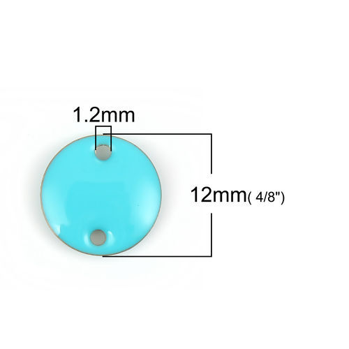 Image de Connecteurs Sequins Emaillés Double Face en Laiton Rond Sans Plaqué Bleu Lac Email 12mm Dia, 10 Pcs