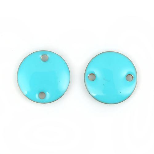 Image de Connecteurs Sequins Emaillés Double Face en Laiton Rond Sans Plaqué Bleu Lac Email 12mm Dia, 10 Pcs