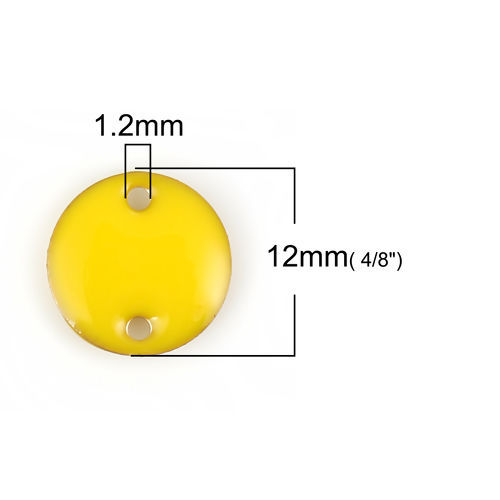 Image de Connecteurs Sequins Emaillés Double Face en Laiton Rond Sans Plaqué Jaune Email 12mm Dia, 10 Pcs