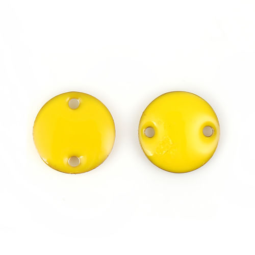 Image de Connecteurs Sequins Emaillés Double Face en Laiton Rond Sans Plaqué Jaune Email 12mm Dia, 10 Pcs