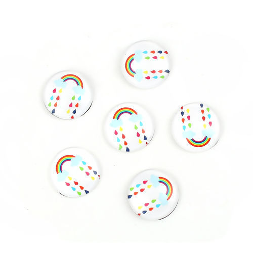 Image de Cabochon Dôme en Verre Rond Dos Plat Multicolore Arc-en-ciel 20mm Dia, 30 Pcs