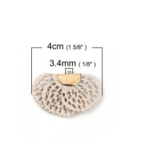 Bild von PU Anhänger Pfauenschwanz Vergoldet Grauweiß ca. 40mm x 25mm, 20 Stück