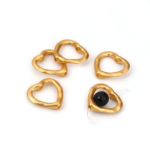 Picture of Zinc Based Alloy Beads Frames Heart Matt Gold (Fits 8mm Beads) 14mm x 14mm, 10 PCs