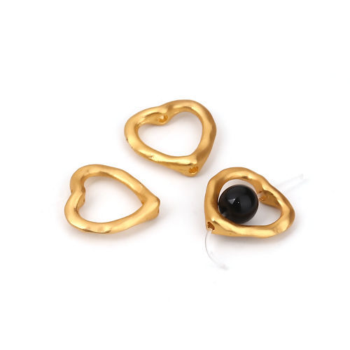 Picture of Zinc Based Alloy Beads Frames Heart Matt Gold (Fits 8mm Beads) 14mm x 14mm, 10 PCs