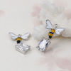 Picture of Brass Charms Bee Animal Real Platinum Plated Transparent Clear Acrylic Rectangle Enamel 21mm( 7/8") x 15mm( 5/8"), 2 PCs