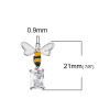 Picture of Brass Charms Bee Animal Real Platinum Plated Transparent Clear Acrylic Rectangle Enamel 21mm( 7/8") x 15mm( 5/8"), 2 PCs