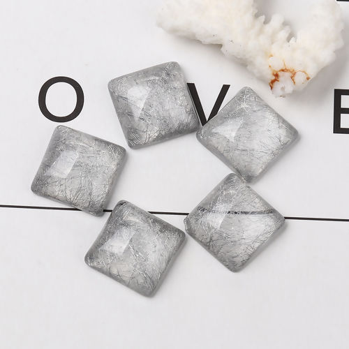 Picture of Resin Dome Seals Cabochon Square French Gray Drawbench 20mm( 6/8") x 20mm( 6/8"), 10 PCs