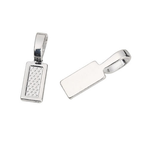 Picture of Zinc Based Alloy Glue On Bail Charms Rectangle Silver Plated 28mm x 8mm, 50 PCs