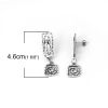 Picture of Zinc Based Alloy Ear Post Stud Earrings Findings Rectangle Antique Silver Color Spiral Pattern 46mm x 13mm, Post/ Wire Size: (21 gauge), 2 PCs