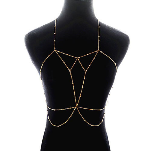 Image de Collier Chaîne de Corps Rond Doré à Strass Transparent 60cm long, 89cm long, 1 Pièce