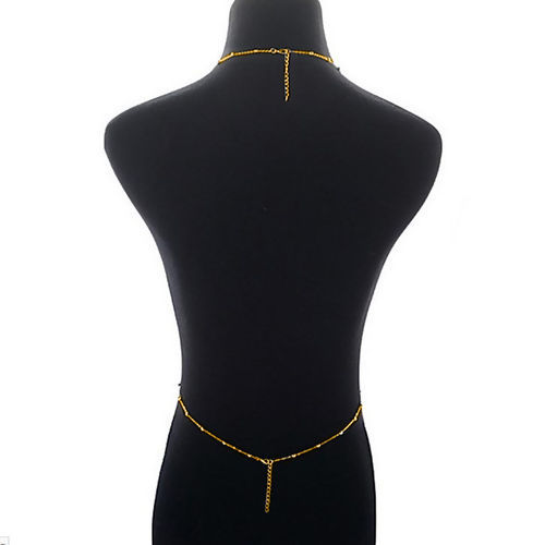 Image de Collier Chaîne de Corps Rond Doré à Strass Transparent 60cm long, 89cm long, 1 Pièce