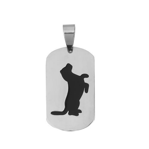 Immagine di Acciaio Inossidabile Ciondoli Rettangolo Tono Argento Nero Cane Smalto 39mm x 18mm, 2 Pz