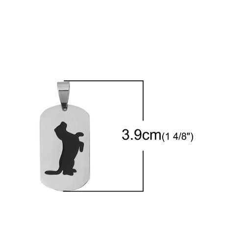 Immagine di Acciaio Inossidabile Ciondoli Rettangolo Tono Argento Nero Cane Smalto 39mm x 18mm, 2 Pz