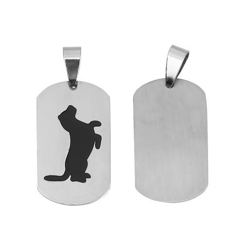 Immagine di Acciaio Inossidabile Ciondoli Rettangolo Tono Argento Nero Cane Smalto 39mm x 18mm, 2 Pz