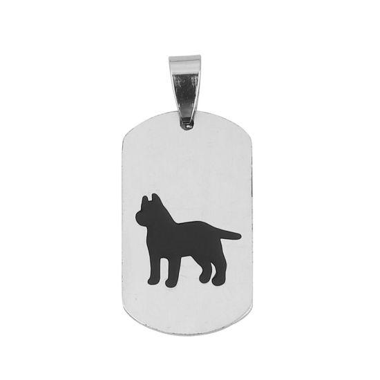 Immagine di Acciaio Inossidabile Ciondoli Rettangolo Tono Argento Nero Cane Smalto 39mm x 18mm, 2 Pz