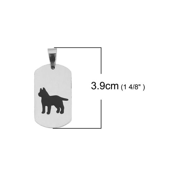 Immagine di Acciaio Inossidabile Ciondoli Rettangolo Tono Argento Nero Cane Smalto 39mm x 18mm, 2 Pz